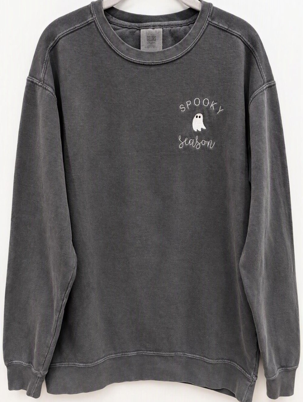 Halloween "Spooky Season" Embroidered Ghost Sweatshirt | Gray Oversized Pullover